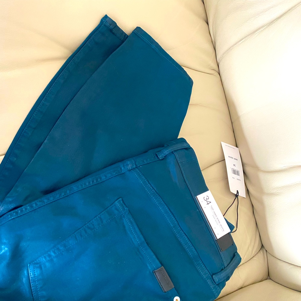 7 For All Mankind Dark Teal Skinny Shimmer Jeans
